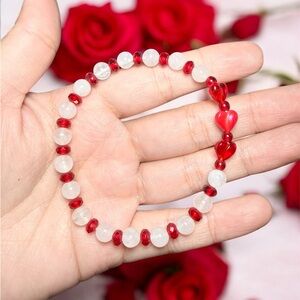 Valentine’s Day Bracelet | White Quartz, Czech Glass & Hearts